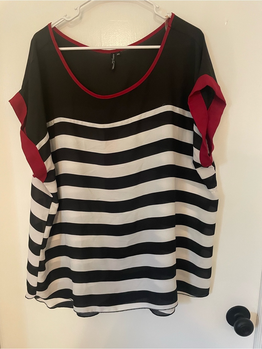 Absolute Angel Black & White Striped Top with Red Trim 3X